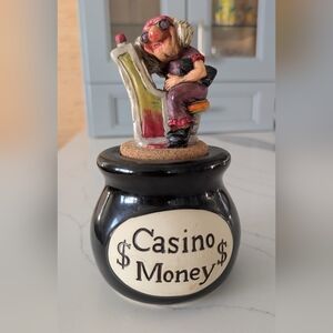 Black Casino Money Jar with Figurine Topper